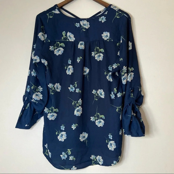 ANTHROPOLOGIE Blouse Long Sleeve Blue Floral Slight Sheer Haute Project - Picture 9 of 10